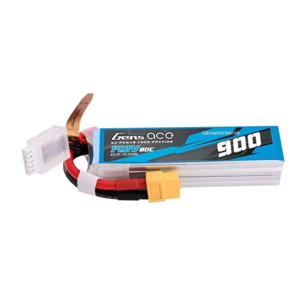 Akumulator Lipo Gens Ace 900mAh 14.8V 80C 4S1P z wtyczką XT60