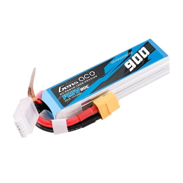 Akumulator Lipo Gens Ace 900mAh 14.8V 80C 4S1P z wtyczką XT60 - obrazek 3