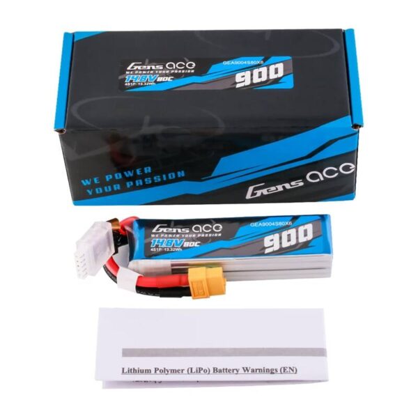 Akumulator Lipo Gens Ace 900mAh 14.8V 80C 4S1P z wtyczką XT60 - obrazek 5