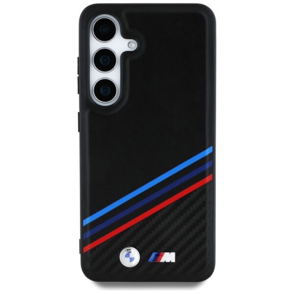 Etui BMW Leather Tricolor Crossing        Stripes MagSafe do Samsung Galaxy S25 czarny - obrazek 3