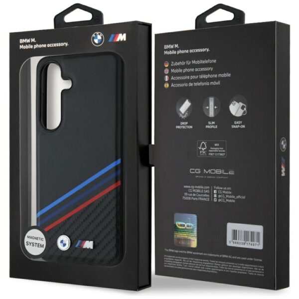 Etui BMW Leather Tricolor Crossing        Stripes MagSafe do Samsung Galaxy S25 czarny - obrazek 8