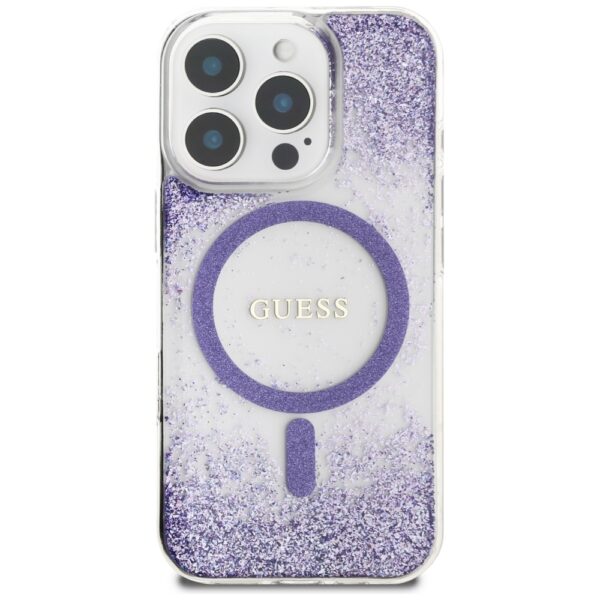 Etui Guess HC Resin Bottom Glitter do     iPhone 16 Pro MagSafe fioletowy - obrazek 3