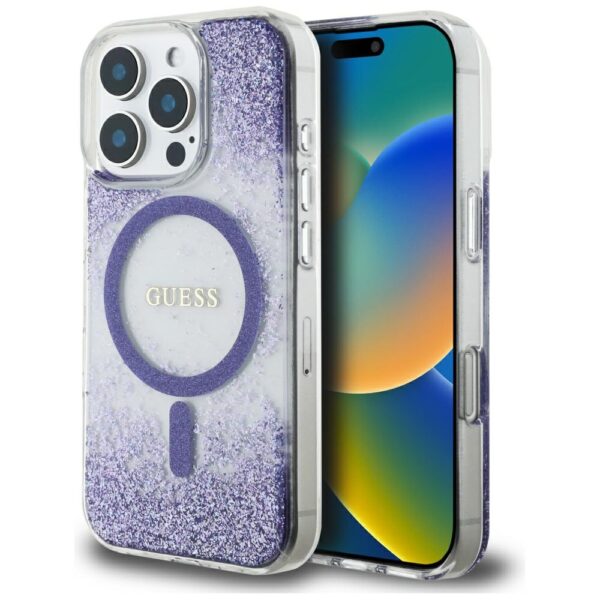 Etui Guess HC Resin Bottom Glitter do     iPhone 16 Pro MagSafe fioletowy