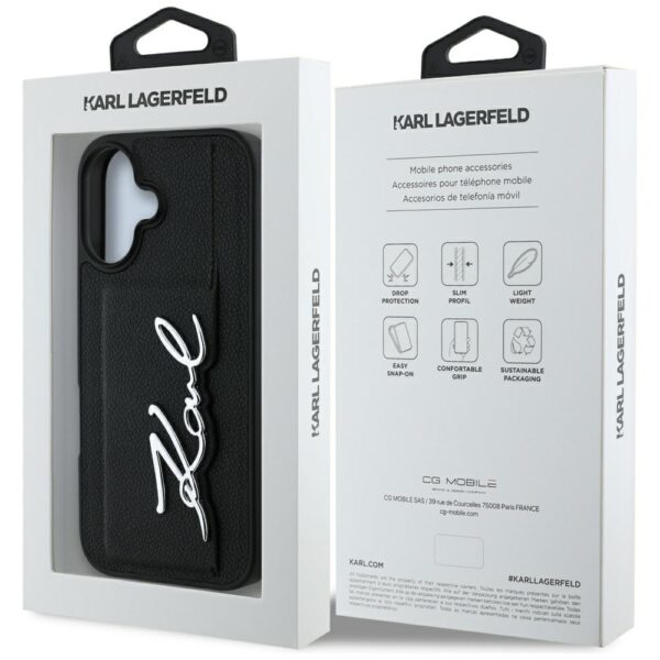 Etui Karl Lagerfeld HC Grained PU         Cardslot Metal Signature do iPhone 16 czarny - obrazek 8