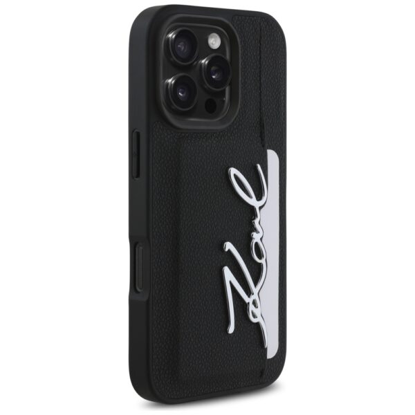 Etui Karl Lagerfeld HC Grained PU         Cardslot Metal Signature do iPhone 16 Pro czarny - obrazek 4