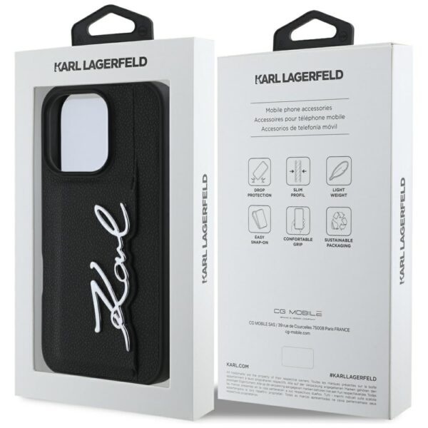 Etui Karl Lagerfeld HC Grained PU         Cardslot Metal Signature do iPhone 16 Pro czarny - obrazek 8